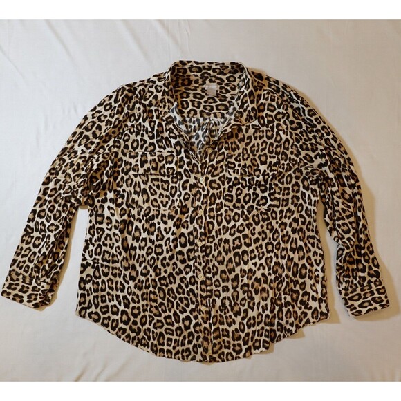 Chicos Blouse Women 3 US 16/18 XL Leopard Animal Print Button Up Mob Wife Office - Picture 10 of 11